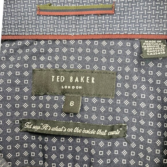 Ted Baker London Merci Navy Geo Print Buttoned Collar Shirt - Picture 3 of 10